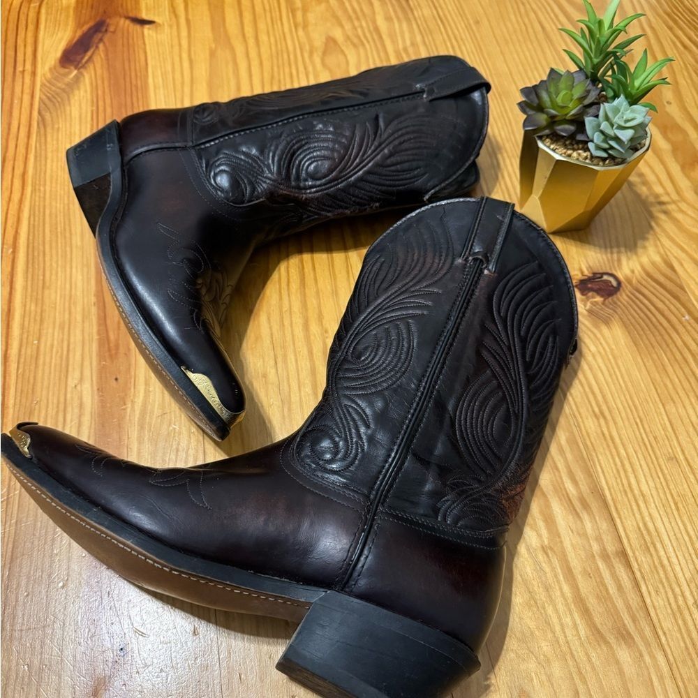 Laredo Boots 2637 Men’s Size 11.5 Brown Leather Metal Toe Trim Gold Embroidered